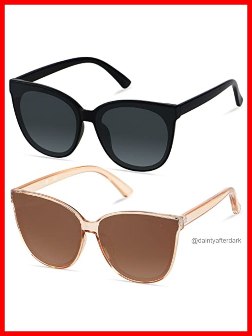 Oversized Cat Eye Sunglasses UV400 Plastic Frame 2 Pack Vintage